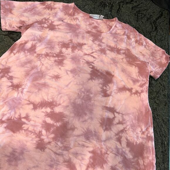 Denim and Company short sleeve pink tie-dye sweatshirt dress - Picture 2 of 4